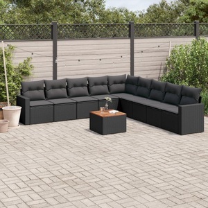 vidaXL, vidaXL 10-tlg. Garten-Sofagarnitur mit Kissen Schwarz Poly Rattan, vidaXL 10-tlg. Garten-Sofagarnitur mit Kissen Schwarz Poly Rattan