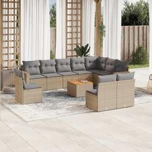 vidaXL, vidaXL 11-tlg. Garten-Sofagarnitur mit Kissen Beige Poly Rattan, vidaXL 11-tlg. Garten-Sofagarnitur mit Kissen Beige Poly Rattan
