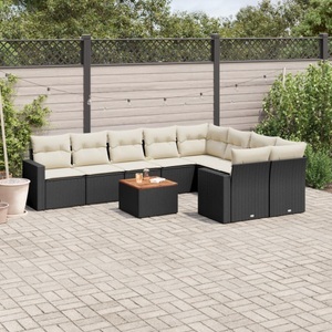 vidaXL, vidaXL 10-tlg. Garten-Sofagarnitur mit Kissen Schwarz Poly Rattan, vidaXL 10-tlg. Garten-Sofagarnitur mit Kissen Schwarz Poly Rattan