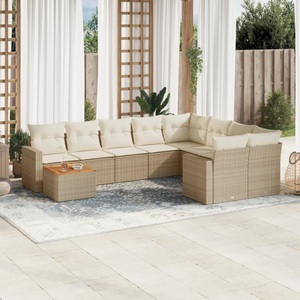vidaXL, vidaXL 10-tlg. Garten-Sofagarnitur mit Kissen Beige Poly Rattan, vidaXL 10-tlg. Garten-Sofagarnitur mit Kissen Beige Poly Rattan