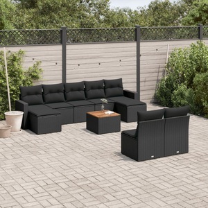 vidaXL, vidaXL 10-tlg. Garten-Sofagarnitur mit Kissen Schwarz Poly Rattan, vidaXL 10-tlg. Garten-Sofagarnitur mit Kissen Schwarz Poly Rattan