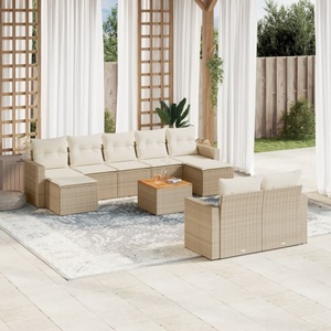 vidaXL, vidaXL 10-tlg. Garten-Sofagarnitur mit Kissen Beige Poly Rattan, vidaXL 10-tlg. Garten-Sofagarnitur mit Kissen Beige Poly Rattan