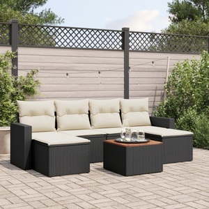 vidaXL, vidaXL 7-tlg. Garten-Sofagarnitur mit Kissen Schwarz Poly Rattan, vidaXL 7-tlg. Garten-Sofagarnitur mit Kissen Schwarz Poly Rattan
