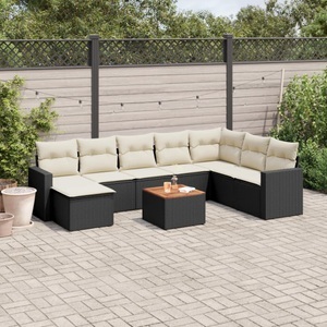 vidaXL, vidaXL 9-tlg. Garten-Sofagarnitur mit Kissen Schwarz Poly Rattan, vidaXL 9-tlg. Garten-Sofagarnitur mit Kissen Schwarz Poly Rattan