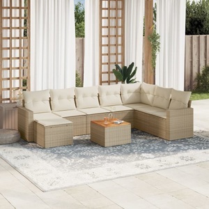 vidaXL, vidaXL 9-tlg. Garten-Sofagarnitur mit Kissen Beige Poly Rattan, vidaXL 9-tlg. Garten-Sofagarnitur mit Kissen Beige Poly Rattan