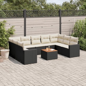 vidaXL, vidaXL 10-tlg. Garten-Sofagarnitur mit Kissen Schwarz Poly Rattan, vidaXL 10-tlg. Garten-Sofagarnitur mit Kissen Schwarz Poly Rattan