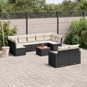 vidaXL, vidaXL 10-tlg. Garten-Sofagarnitur mit Kissen Schwarz Poly Rattan, vidaXL 10-tlg. Garten-Sofagarnitur mit Kissen Schwarz Poly Rattan