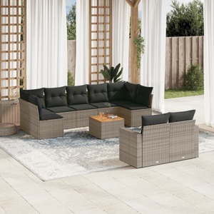 vidaXL, vidaXL 10-tlg. Garten-Sofagarnitur mit Kissen Grau Poly Rattan, vidaXL 10-tlg. Garten-Sofagarnitur mit Kissen Grau Poly Rattan