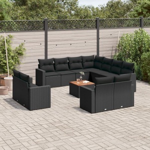 vidaXL, vidaXL 12-tlg. Garten-Sofagarnitur mit Kissen Schwarz Poly Rattan, vidaXL 12-tlg. Garten-Sofagarnitur mit Kissen Schwarz Poly Rattan