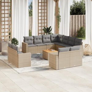 vidaXL, vidaXL 12-tlg. Garten-Sofagarnitur mit Kissen Beige Poly Rattan, vidaXL 12-tlg. Garten-Sofagarnitur mit Kissen Beige Poly Rattan
