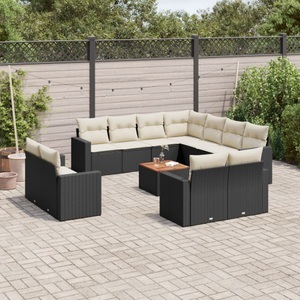 vidaXL, vidaXL 13-tlg. Garten-Sofagarnitur mit Kissen Schwarz Poly Rattan, vidaXL 13-tlg. Garten-Sofagarnitur mit Kissen Schwarz Poly Rattan
