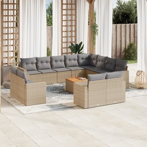 vidaXL, vidaXL 13-tlg. Garten-Sofagarnitur mit Kissen Beige Poly Rattan, vidaXL 13-tlg. Garten-Sofagarnitur mit Kissen Beige Poly Rattan