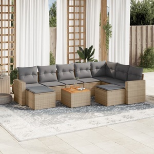 vidaXL, vidaXL 10-tlg. Garten-Sofagarnitur mit Kissen Beige Poly Rattan, vidaXL 10-tlg. Garten-Sofagarnitur mit Kissen Beige Poly Rattan
