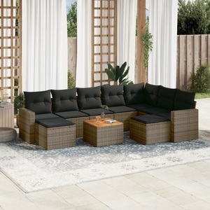 vidaXL, vidaXL 10-tlg. Garten-Sofagarnitur mit Kissen Grau Poly Rattan, vidaXL 10-tlg. Garten-Sofagarnitur mit Kissen Grau Poly Rattan