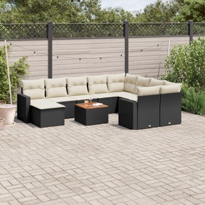 vidaXL, vidaXL 11-tlg. Garten-Sofagarnitur mit Kissen Schwarz Poly Rattan, vidaXL 11-tlg. Garten-Sofagarnitur mit Kissen Schwarz Poly Rattan
