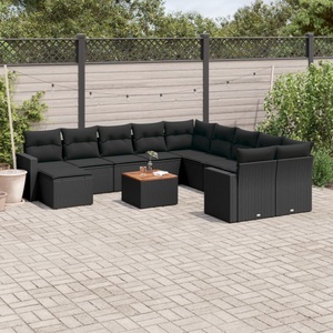 vidaXL, vidaXL 12-tlg. Garten-Sofagarnitur mit Kissen Schwarz Poly Rattan, vidaXL 12-tlg. Garten-Sofagarnitur mit Kissen Schwarz Poly Rattan