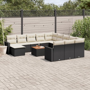 vidaXL, vidaXL 13-tlg. Garten-Sofagarnitur mit Kissen Schwarz Poly Rattan, vidaXL 13-tlg. Garten-Sofagarnitur mit Kissen Schwarz Poly Rattan