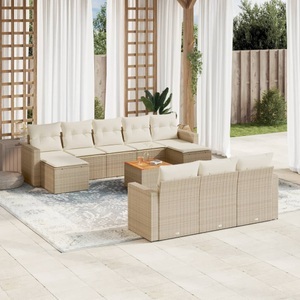 vidaXL, vidaXL 11-tlg. Garten-Sofagarnitur mit Kissen Beige Poly Rattan, vidaXL 11-tlg. Garten-Sofagarnitur mit Kissen Beige Poly Rattan