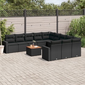 vidaXL, vidaXL 12-tlg. Garten-Sofagarnitur mit Kissen Schwarz Poly Rattan, vidaXL 12-tlg. Garten-Sofagarnitur mit Kissen Schwarz Poly Rattan