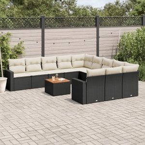 vidaXL, vidaXL 12-tlg. Garten-Sofagarnitur mit Kissen Schwarz Poly Rattan, vidaXL 12-tlg. Garten-Sofagarnitur mit Kissen Schwarz Poly Rattan
