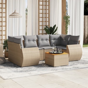 vidaXL, vidaXL 7-tlg. Garten-Sofagarnitur mit Kissen Beige Poly Rattan, vidaXL 7-tlg. Garten-Sofagarnitur mit Kissen Beige Poly Rattan