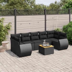 vidaXL, vidaXL 8-tlg. Garten-Sofagarnitur mit Kissen Schwarz Poly Rattan, vidaXL 8-tlg. Garten-Sofagarnitur mit Kissen Schwarz Poly Rattan