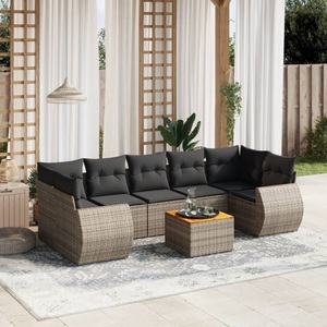vidaXL, vidaXL 8-tlg. Garten-Sofagarnitur mit Kissen Grau Poly Rattan, vidaXL 8-tlg. Garten-Sofagarnitur mit Kissen Grau Poly Rattan