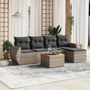 vidaXL, vidaXL 6-tlg. Garten-Sofagarnitur mit Kissen Grau Poly Rattan, vidaXL 6-tlg. Garten-Sofagarnitur mit Kissen Grau Poly Rattan