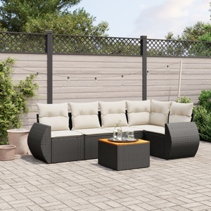 vidaXL, vidaXL 6-tlg. Garten-Sofagarnitur mit Kissen Schwarz Poly Rattan, vidaXL 6-tlg. Garten-Sofagarnitur mit Kissen Schwarz Poly Rattan