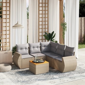 vidaXL, vidaXL 6-tlg. Garten-Sofagarnitur mit Kissen Beige Poly Rattan, vidaXL 6-tlg. Garten-Sofagarnitur mit Kissen Beige Poly Rattan
