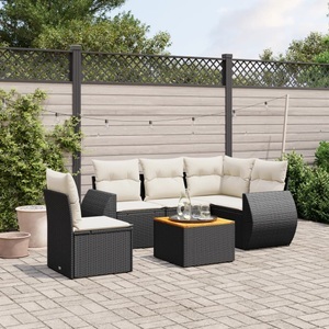 vidaXL, vidaXL 6-tlg. Garten-Sofagarnitur mit Kissen Schwarz Poly Rattan, vidaXL 6-tlg. Garten-Sofagarnitur mit Kissen Schwarz Poly Rattan