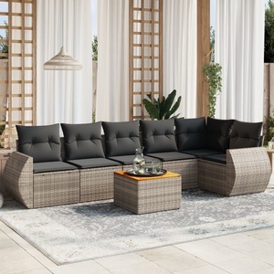 vidaXL, vidaXL 7-tlg. Garten-Sofagarnitur mit Kissen Grau Poly Rattan, vidaXL 7-tlg. Garten-Sofagarnitur mit Kissen Grau Poly Rattan