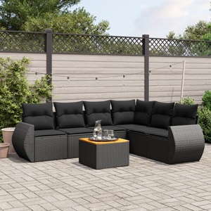 vidaXL, vidaXL 7-tlg. Garten-Sofagarnitur mit Kissen Schwarz Poly Rattan, vidaXL 7-tlg. Garten-Sofagarnitur mit Kissen Schwarz Poly Rattan