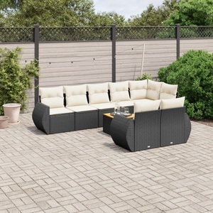 vidaXL, vidaXL 9-tlg. Garten-Sofagarnitur mit Kissen Schwarz Poly Rattan, vidaXL 9-tlg. Garten-Sofagarnitur mit Kissen Schwarz Poly Rattan