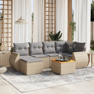 vidaXL, vidaXL 7-tlg. Garten-Sofagarnitur mit Kissen Beige Poly Rattan, vidaXL 7-tlg. Garten-Sofagarnitur mit Kissen Beige Poly Rattan