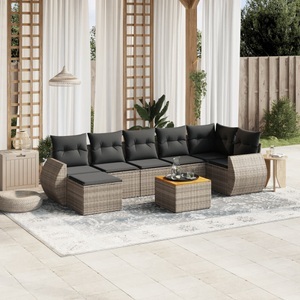 vidaXL, vidaXL 8-tlg. Garten-Sofagarnitur mit Kissen Grau Poly Rattan, vidaXL 8-tlg. Garten-Sofagarnitur mit Kissen Grau Poly Rattan