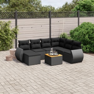 vidaXL, vidaXL 8-tlg. Garten-Sofagarnitur mit Kissen Schwarz Poly Rattan, vidaXL 8-tlg. Garten-Sofagarnitur mit Kissen Schwarz Poly Rattan