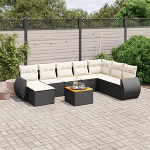 vidaXL, vidaXL 9-tlg. Garten-Sofagarnitur mit Kissen Schwarz Poly Rattan, vidaXL 9-tlg. Garten-Sofagarnitur mit Kissen Schwarz Poly Rattan