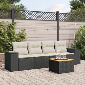 vidaXL, vidaXL 5-tlg. Garten-Sofagarnitur mit Kissen Schwarz Poly Rattan, vidaXL 5-tlg. Garten-Sofagarnitur mit Kissen Schwarz Poly Rattan