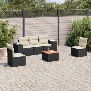 vidaXL, vidaXL 6-tlg. Garten-Sofagarnitur mit Kissen Schwarz Poly Rattan, vidaXL 6-tlg. Garten-Sofagarnitur mit Kissen Schwarz Poly Rattan