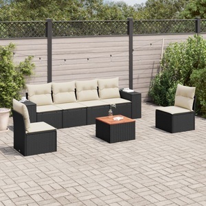 vidaXL, vidaXL 7-tlg. Garten-Sofagarnitur mit Kissen Schwarz Poly Rattan, vidaXL 7-tlg. Garten-Sofagarnitur mit Kissen Schwarz Poly Rattan