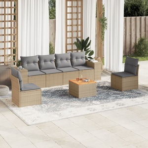 vidaXL, vidaXL 7-tlg. Garten-Sofagarnitur mit Kissen Beige Poly Rattan, vidaXL 7-tlg. Garten-Sofagarnitur mit Kissen Beige Poly Rattan