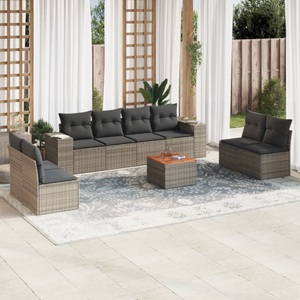 vidaXL, vidaXL 9-tlg. Garten-Sofagarnitur mit Kissen Grau Poly Rattan, vidaXL 9-tlg. Garten-Sofagarnitur mit Kissen Grau Poly Rattan