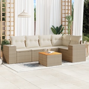 vidaXL, vidaXL 6-tlg. Garten-Sofagarnitur mit Kissen Beige Poly Rattan, vidaXL 6-tlg. Garten-Sofagarnitur mit Kissen Beige Poly Rattan