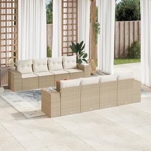 vidaXL, vidaXL 9-tlg. Garten-Sofagarnitur mit Kissen Beige Poly Rattan, vidaXL 9-tlg. Garten-Sofagarnitur mit Kissen Beige Poly Rattan
