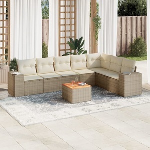vidaXL, vidaXL 8-tlg. Garten-Sofagarnitur mit Kissen Beige Poly Rattan, vidaXL 8-tlg. Garten-Sofagarnitur mit Kissen Beige Poly Rattan