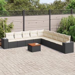 vidaXL, vidaXL 10-tlg. Garten-Sofagarnitur mit Kissen Schwarz Poly Rattan, vidaXL 10-tlg. Garten-Sofagarnitur mit Kissen Schwarz Poly Rattan