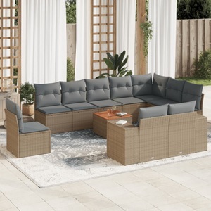 vidaXL, vidaXL 11-tlg. Garten-Sofagarnitur mit Kissen Beige Poly Rattan, vidaXL 11-tlg. Garten-Sofagarnitur mit Kissen Beige Poly Rattan