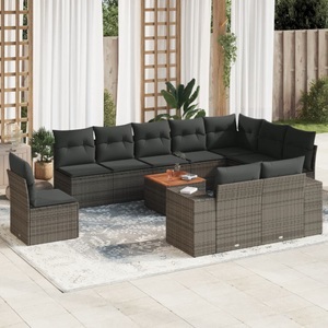 vidaXL, vidaXL 11-tlg. Garten-Sofagarnitur mit Kissen Grau Poly Rattan, vidaXL 11-tlg. Garten-Sofagarnitur mit Kissen Grau Poly Rattan