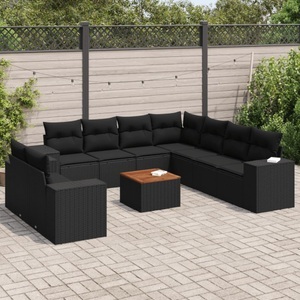 vidaXL, vidaXL 10-tlg. Garten-Sofagarnitur mit Kissen Schwarz Poly Rattan, vidaXL 10-tlg. Garten-Sofagarnitur mit Kissen Schwarz Poly Rattan